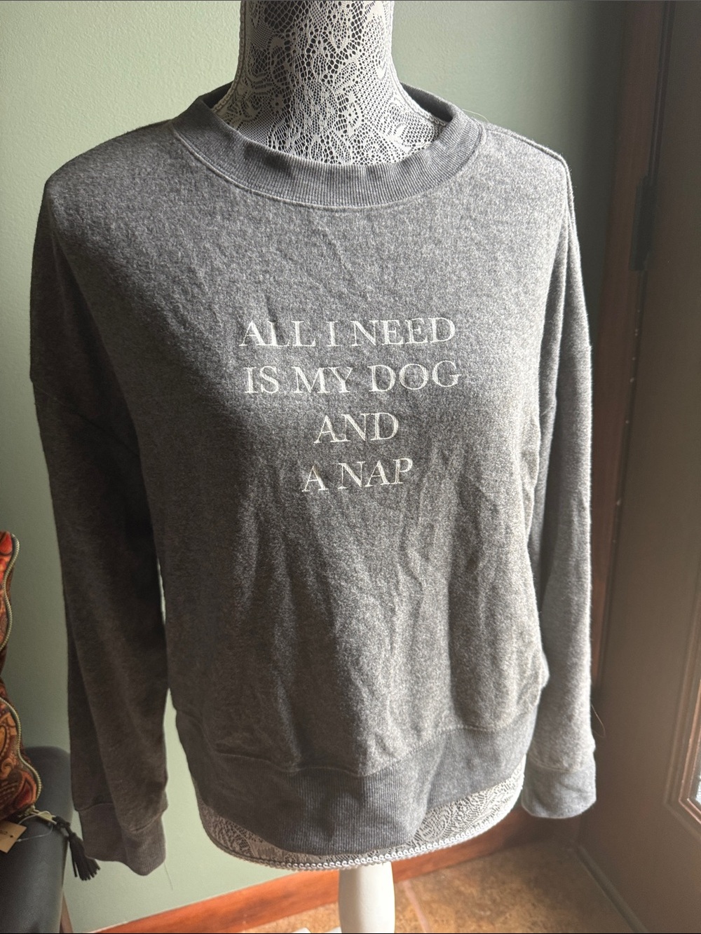 Z Supply Grey Pullover Sweatshirt with White Dog Quote